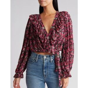 Endless Rose Floral Wrap Tie Blouse